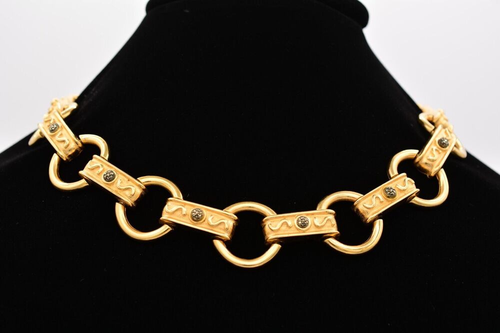 1970s Judith Jack Vintage Collar Necklace Brushed Gold Chunky Heavy Signed Bin3B